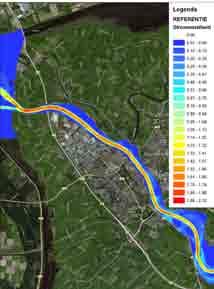 In het Rivierkundig Beoordelingskader staat voorgeschreven dat het stroombeeld in de uiterwaard onderzocht moet worden tijdens een Boven-Rijn afvoer van 10.000 m 3 /s.