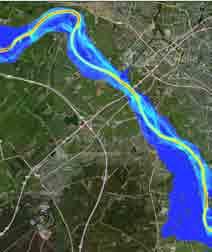 De stroomsnelheden bovenstrooms van Kampen zijn weergegeven in Afbeelding 6-11. Bovenstrooms van Zwolle zijn geen duidelijke veranderingen van de stroomsnelheid te zien.