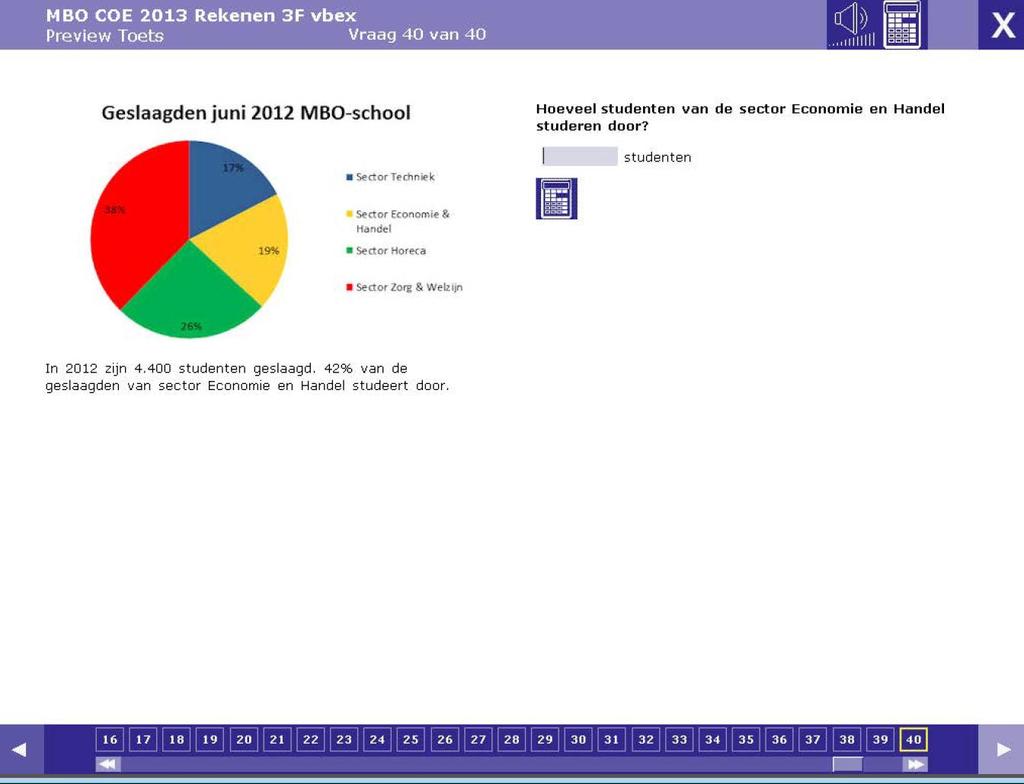 Voorbeeld 4.4 Goede antwoord: 351 Percentage kandidaten met een goed antwoord :51% 1848 (17,9%) 352 (7,0%) 42% van 4400 is 1848 Kandidaten interpreteren de gegevens onvolledig.