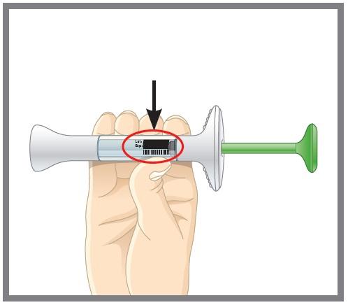 1c Vervaldatum Controleer de voorgevulde spuit aan de buitenzijde op beschadigingen. Haal de naaldhuls niet van de spuit af voordat u klaar bent om te injecteren. Controleer het etiket.