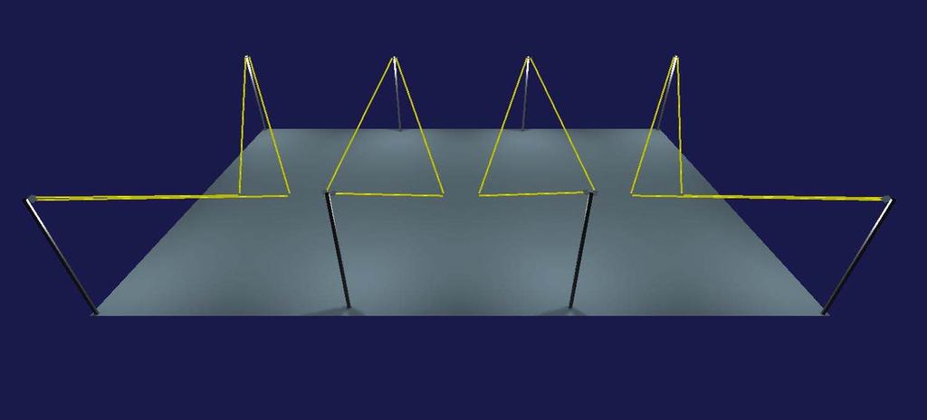 4 masten 15 meter voorzien van Tetra-XS Asymmetrische armaturen 960W. Gemiddelde verlichtingssterkte 305 lux.