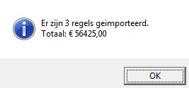 Selecteer het Excelbestand met de te importeren gegevens en klik op openen. U krijgt vervolgens een melding met het aantal regels dat geïmporteerd is.