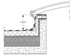 Detailtekeningen 3. Lichtstraat met of zonder geïsoleerde opstanden 3.1 Aanbrengen van de afdichting Breng de dakafdichting 50 à 100 mm omhoog.