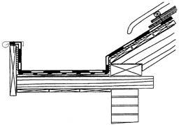 Detailtekeningen 26. Afwerking van houten goten Nagel als onderlaag bij houten planken een bitumenmembraan van type P150/16 met polyester wapening op de ondergrond.