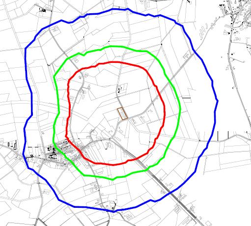 Geurcontour (odour units) Veehouderij woning Dichtbij : hoge geurbelasting Grotere afstand: