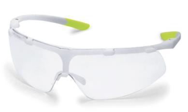 Oog- en gelaatsbescherming E Omschrijving E Uvex Super Fit (wit/blauw) 9178-315 Ultra lichte veiligheidsbril met scharnierende armen. Zeer flexibel frame van Hugh Tech polymers.