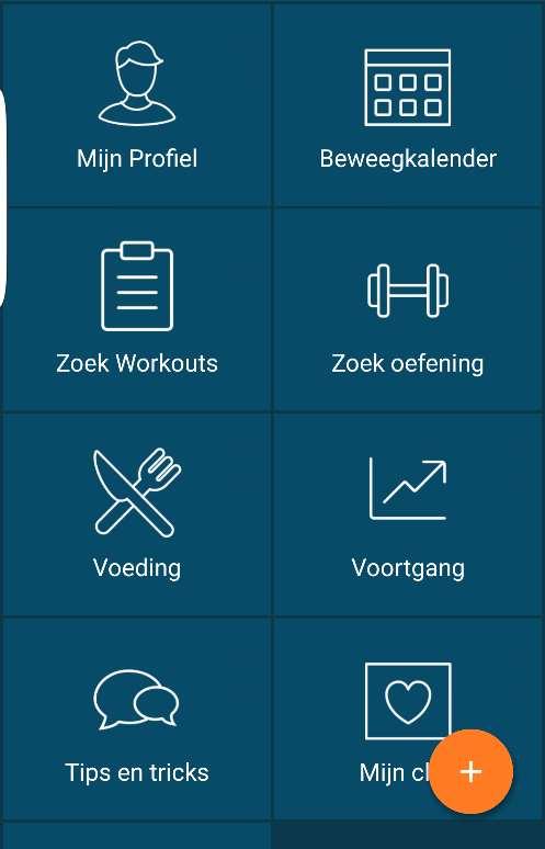 Mijn profiel: bekijk jouw Fitprofiel met overzicht van de individuele leefstijl. b. Beweegkalender: maandoverzicht van geplande/uitgevoerde beweeg- en trainingsmomenten. c.