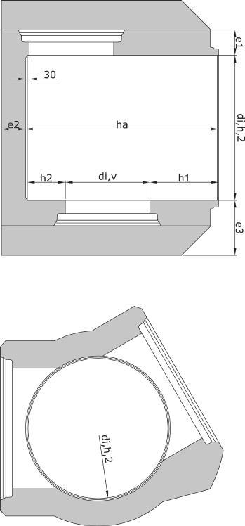 INSPECTIEPUTTEN 101 NBN EN 1917 NBN B21-101 2.2.2 Grote basiselementen (di,h,1 = 1200mm) 2.2.2.1 Wanddikte 455 mm d i,v d i,h,2 h a (stan.