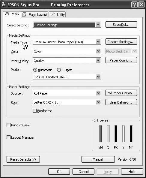 Werken met de printersoftware (Windows) Voor Windows XP/Windows 2000: klik op de knop rechtsboven in het venster van de printerdriver en klik vervolgens op het betreffende onderdeel.