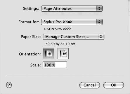 Verscheidenheid aan kleuren Voor Mac OS X A Open het dialoogvenster Page Setup (Pagina-instelling). D Voer de papierbreedte, de papierhoogte en de marges in en klik op OK.