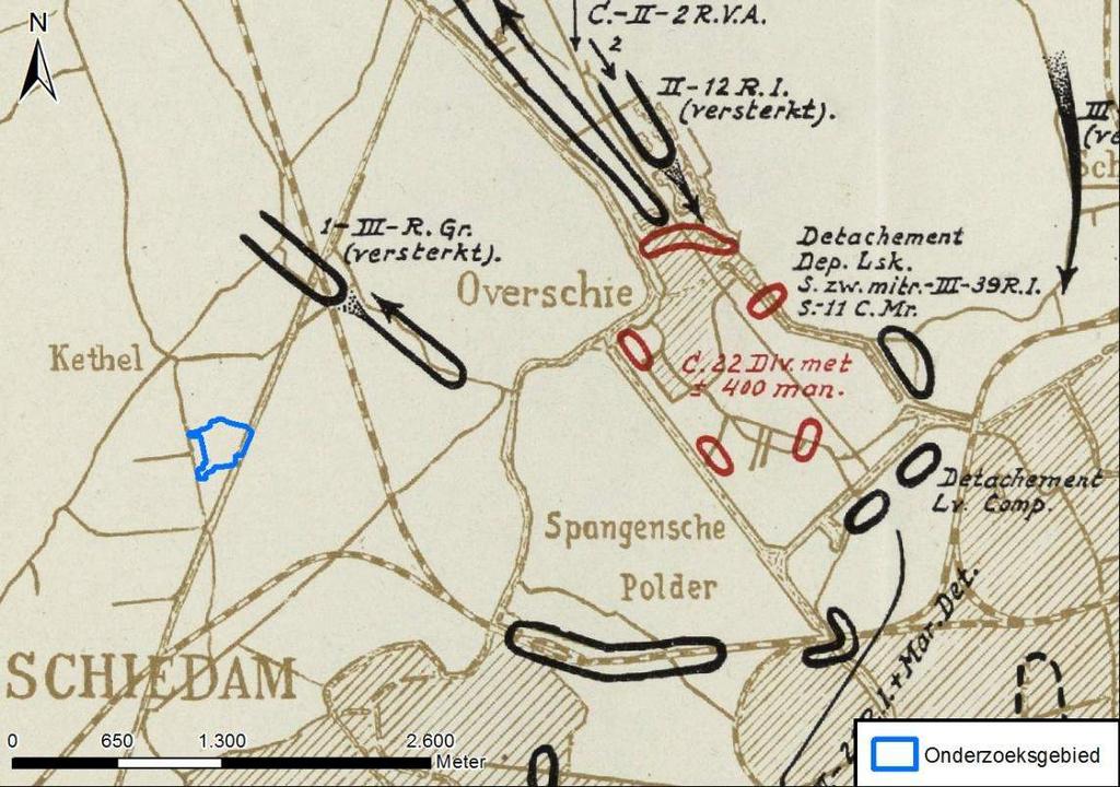 en Schiedam, maar aanwijzingen dat het daarbij tot gevechten met het Nederlandse leger kwam zijn er niet. Figuur 4. De gevechten rond Overschie, 14 Mei 1940.