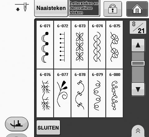 STEEKPATRONEN COMBINEREN STEEKPATRONEN COMBINEREN U kunt llerlei steekptronen omineren, zols lettersteken, kruissteken, stijnsteken of steken die u ontwerpt met de funtie MY CUSTOM STITCH (zie pgin