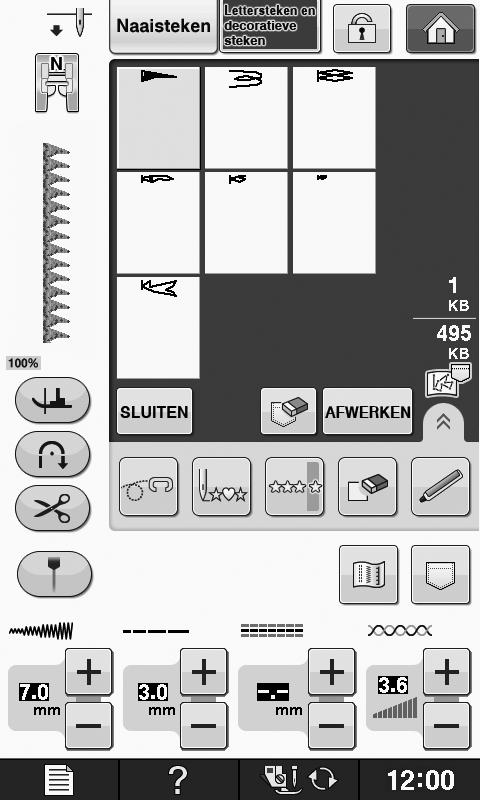 GEBRUIK VAN OPGESLAGEN EIGEN STEKEN Opgeslgen steken ophlen * Druk op om het opgeslgen steekptroon te wissen. * Druk op om het opgeslgen steekptroon te ewerken.