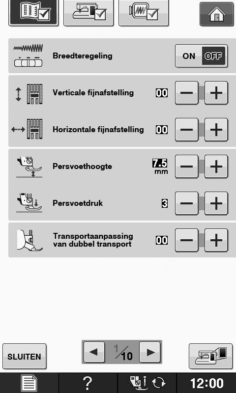 DISPLAY Geruik vn de instellingstoets Druk op om de stndrd mhine-instellingen (nldstopstnd, orduursnelheid, eginsherm, enz.) te wijzigen.