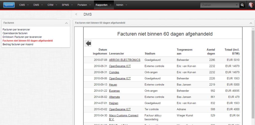 5.26 Rapportage functionaliteit (datawarehouse ondersteuning) De resultaten van de zoekmachine kunnen in een rapport worden verwerkt. Boven ieder zoekresultaat bevindt zich de optie: Toon als rapport.