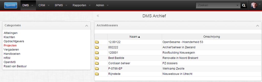 6.2 Archiveren van een dossier Een beheerder kan een dossier archiveren via de Zet in archief functie.