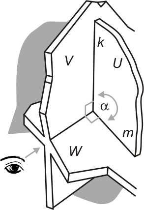 * 4 ABCD.EFGH is een kubus. M is het midden van ribbe EF. a. Teken de standhoek van de vlakken ADM en ADE. b. Teken een normaal van vlak ADM en ook een normaal van vlak ADE.