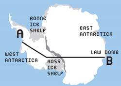 Op de kleine afbeelding hieronder zie je een lijn van A naar B. De afstand van Westnaar Oost-Antarctica is maar liefst 5000 kilometer.