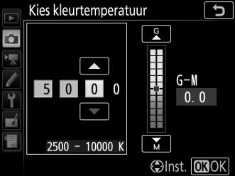 Een kleurtemperatuur kiezen Volg de onderstaande stappen om een kleurtemperatuur te kiezen wanneer K (Kies kleurtemperatuur) is geselecteerd voor witbalans.