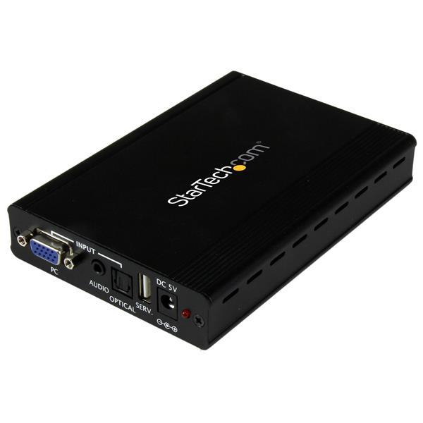 VGA-naar-HDMI-scaler - 1920x1200 Product ID: VGA2HDPRO2 Met deze VGA-naar-HDMI -converter en -scaler kunt u uw analoge VGA-videosignaal op een digitaal HDMI-scherm aansluiten.