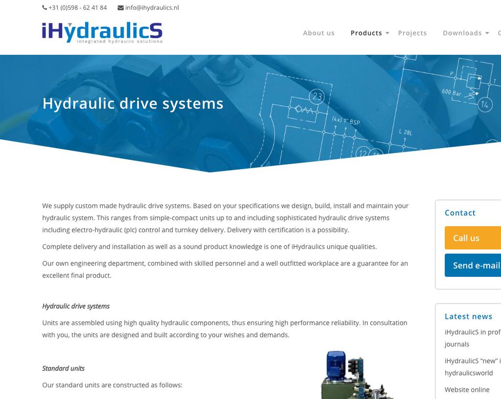 Website Screenshots KLEUREN EIND ONTWERP LOGO www.ihydraulics.nl De Zwaaikom 3, 9641 KV Veendam www.ihydraulics.nl LETTERTYPES ing. B.J.