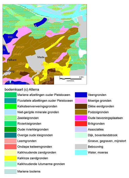 17 Afb. 9: Uitsnede, gebaseerd op de Geologische Kaart van Nederland, schaal 1 : 50.000 en de Bodemkaart van Nederland, schaal 1 : 50.