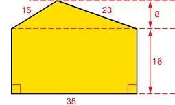 2.5 De oppervlakte van een vierhoek [3] Voorbeeld: Bereken de oppervlakte van deze figuur. Alle afmetingen zijn gegeven in centimeters. Verdeel de figuur nu in vlakke figuren, die je kent. Opp.