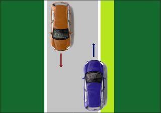 6 Wanneer het kruisen of het inhalen wegens de breedte van de rijbaan niet gemakkelijk kan uitgevoerd worden, mag de bestuurder de gelijkgrondse berm volgen, op voorwaarde dat hij de weggebruikers