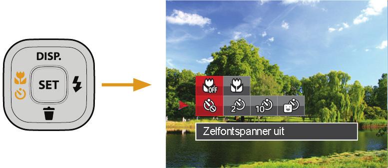 Instelling automatisch timer Gebruik deze functie voor het nemen van foto s op een vast tijdstip. De camera kan worden ingesteld voor nemen van foto als gedurende 2 sec., 10 sec.