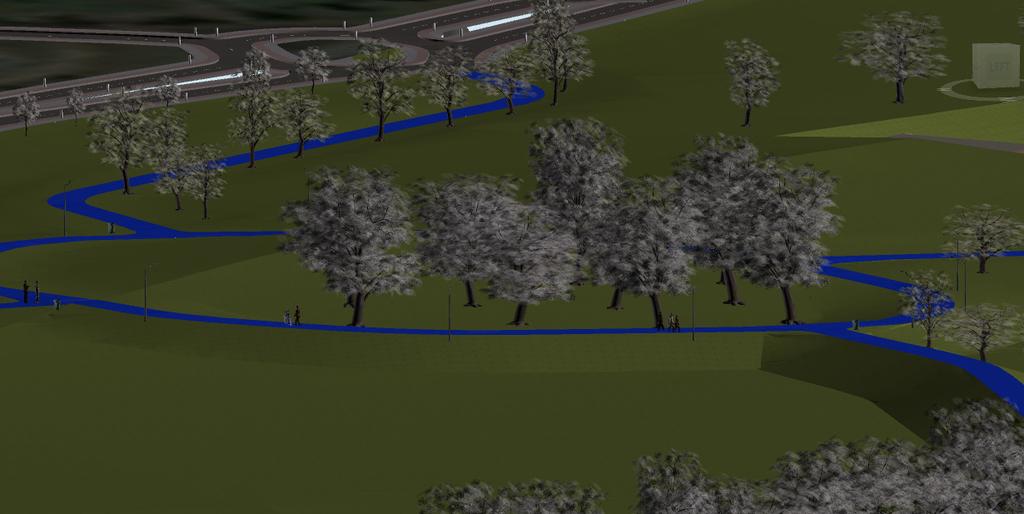 4 Groene kwaliteitsruimte bovenop de N35 Op het plateau is een fiets- en wandelrotonde te realiseren, waarbij de omgeving wordt aangekleed met bomen/struiken (fig 4), sfeerverlichting en bankjes.