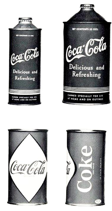 Het blikje vandaag Coca-Cola komt met andere verpakkingen op de markt. Eerst is er het blikje, waarbij Coca-Cola een slimmigheid introduceert: het lipje. Blikjes kunnen zo met één hand geopend worden.