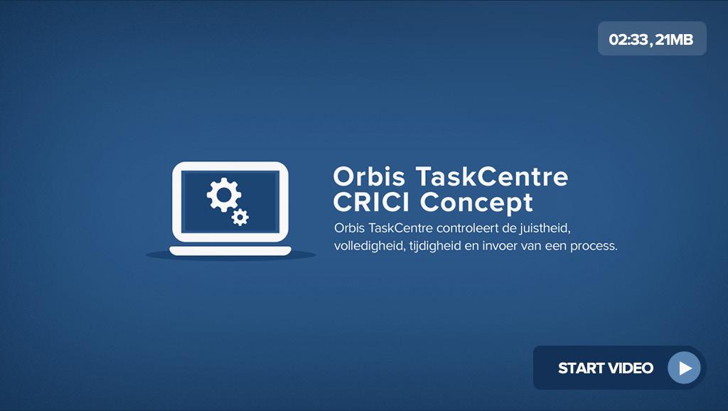 2 Orbis TaskCentre 2.0 Orbis TaskCentre Door Orbis TaskCentre binnen uw bestaande processen te integreren, kunnen op eenvoudige wijze mensen, systemen en informatiestromen aan elkaar gekoppeld worden.