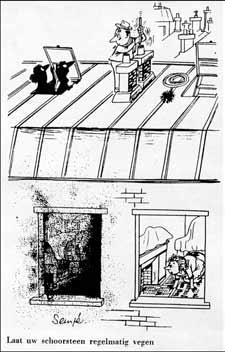 Verwarming 167 8.1 Een cartoon over de schoorsteenveger uit 1958. 8.2 Verwarming met de kolenhaard De kolendistributie die de overheid tijdens de Tweede Wereldoorlog had ingesteld vanwege de schaarste aan brandstoffen werd pas in 1950 afgeschaft.