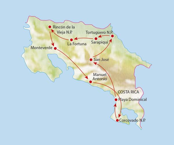 Rondreis COSTA RICA - 21 dagen 'El Dorado' voor natuurliefhebbers Reiscode: Groepsgrootte: Aantal dagen: LCR 8-18 21 Uitgebreide routebeschrijving Route Welkom Het grootste deel van Costa Rica, de