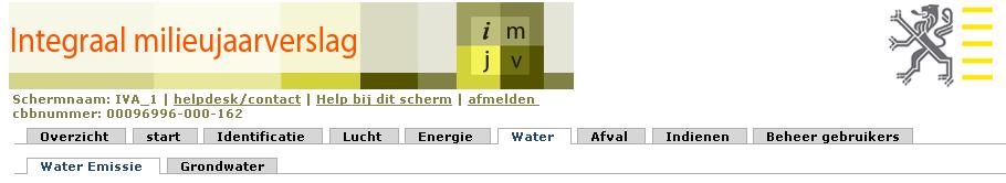 1. Inleiding Het deelformulier ' Grondwaterstatistiek ' wordt samen met het deelformulier 'wateremissie' bereikt via de knop 'Water' in de menubalk bovenaan het scherm. Het bestaat uit 5 hoofdstukken.