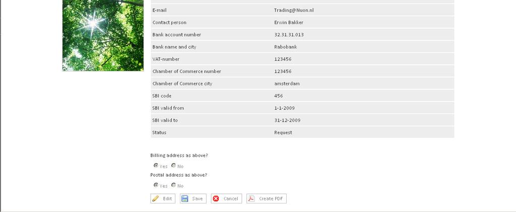 kiezen voor menuoptie Registration details.