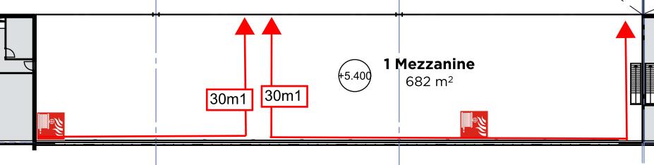 Figuur 21: Ontwerp brandslanghaspelwagens in warehouse 2 14.2.4 Mezzaninevloer Op de mezzaninevloeren worden 2 resp 4 stuks brandslanghaspels met een slanglengte van 30m1 - ¾.toegepast.