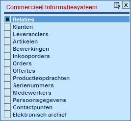 4 Opvraagschermen Opvraagschermen zijn beschikbaar op een rechtermenu. Een voorbeeld is die van het Commercieel Informatiesysteem naar hoofdingang (sleutel).