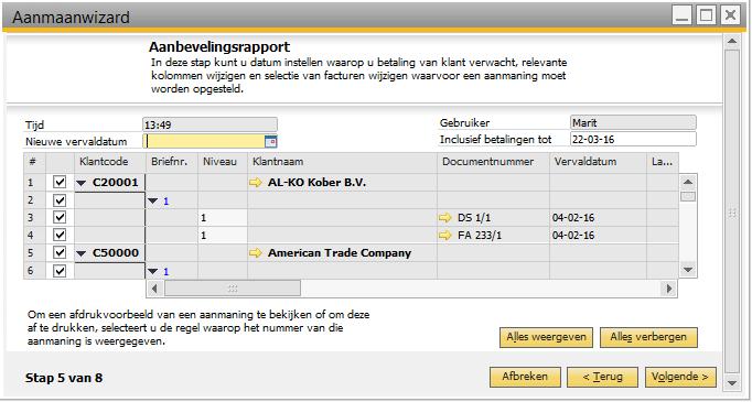 Stap 5 Een aanbevelingsrapport zal worden opgesteld op basis van de ingevulde parameters.