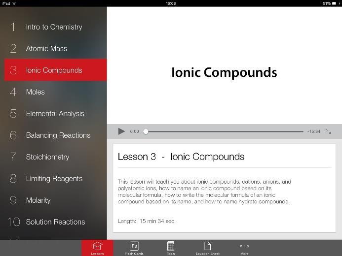 Klik links op 3 Ionic Compounds Start het filmpje door op de Play/Pause knop te