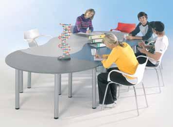 De convexe tafelranden passen precies in de concave randen daardoor zijn de tafels te combineren als klassieke rechthoekige of trapeziumvormige tafels.