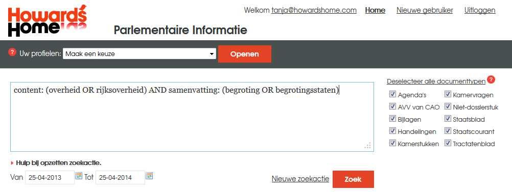 De zoekbox In de zoekbox kunt u gebruik maken van de Booleaanse operatoren: OR, AND en AND NOT. Ook kunt u gebruik maken van specifieke velden om in te zoeken.