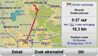 Je wordt door je Blue&Me-TomTom-navigatiesysteem naar je bestemming begeleid. Routesamenvatting Nadat je een route hebt gepland, zie je een samenvatting van de route.