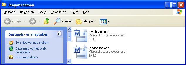 bestand meisjesnamen Nb.: Als alles goed is gegaan is er nu een map Jongensnamen met een gelijknamig bestand daarin. En dat is dus ook van toepassing op de map Meisjesnamen.
