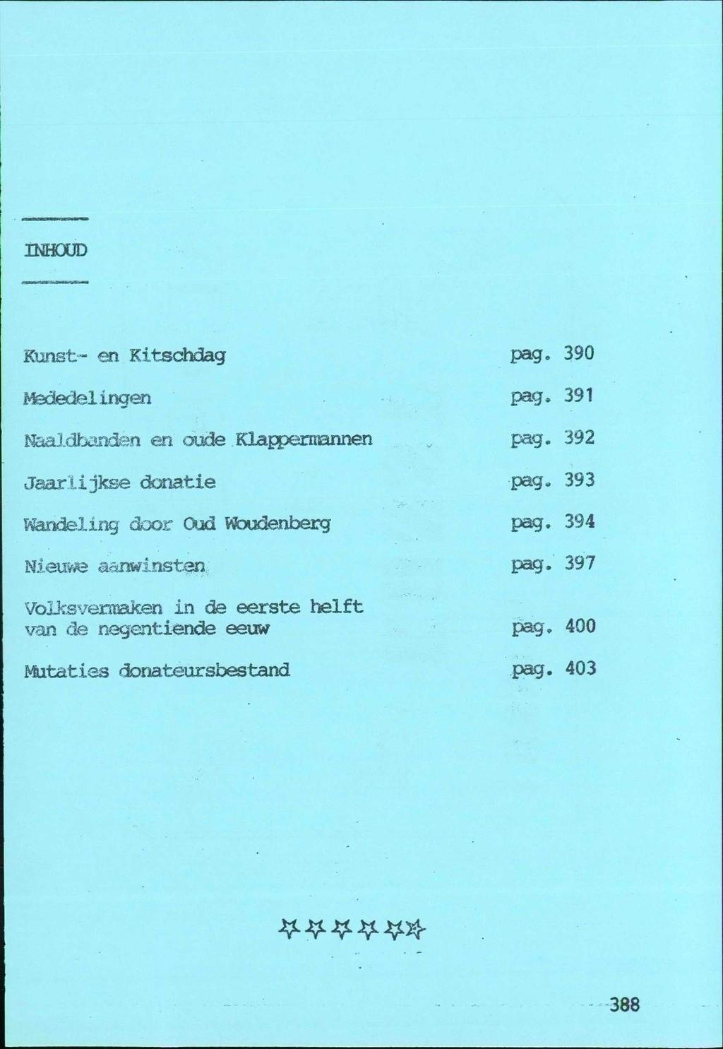 BEHOUD Kunst- en Kitschdag pag. 390 Mededelingen pag. 391 îfâaldbandèn en oude.klappermannen pag. 392 Jaarlijkse donatie pag.