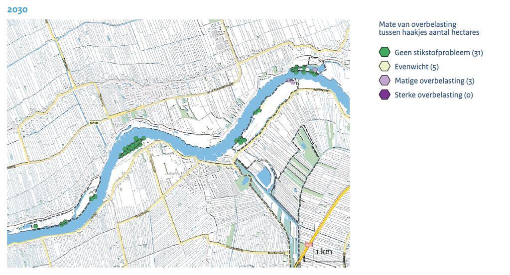 en rekenwijze, de stikstofdepositie vanaf de huidige situatie tot 2030 dusdanig afneemt, dat er lokaal (op 36 van de 39 hexagonen) geen overschrijding meer zal zijn van de KDWs ter