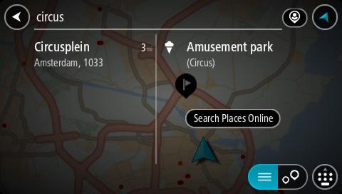 De zoekresultaten worden in twee kolommen weergegeven. 2. Selecteer Zoek online in Places. 3. Typ de naam van de POI die je wilt zoeken en druk vervolgens op de knop Zoeken op het toetsenbord.