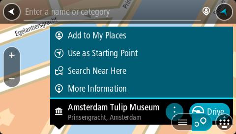 Tijdens het typen van het adres worden suggesties weergegeven op basis van wat je hebt ingevoerd. 6. Selecteer een type POI of een afzonderlijke POI.