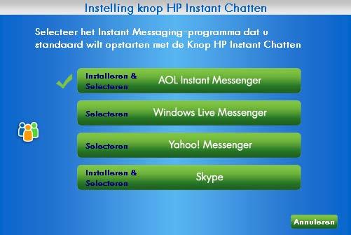 3 Volg desgevraagd de instructies op het scherm om de IM-toepassing te installeren en te configureren. 4 Volg de stappen voor het instellen van videochats in de handleiding van de IM-toepassing.