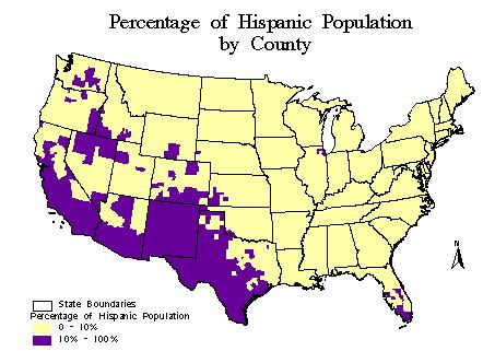 36 Figuur 29: Hispanics in de VS 4-In welk deel van de VS wonen volgens de kaart de meeste